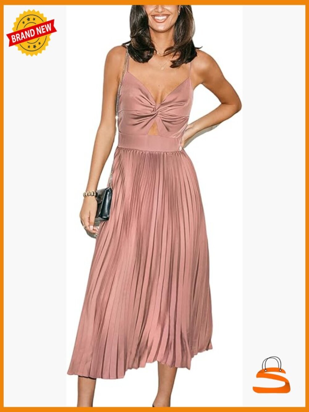 Spaghetti Strap Sleeveless Pleated Cutout Midi Formal Dress